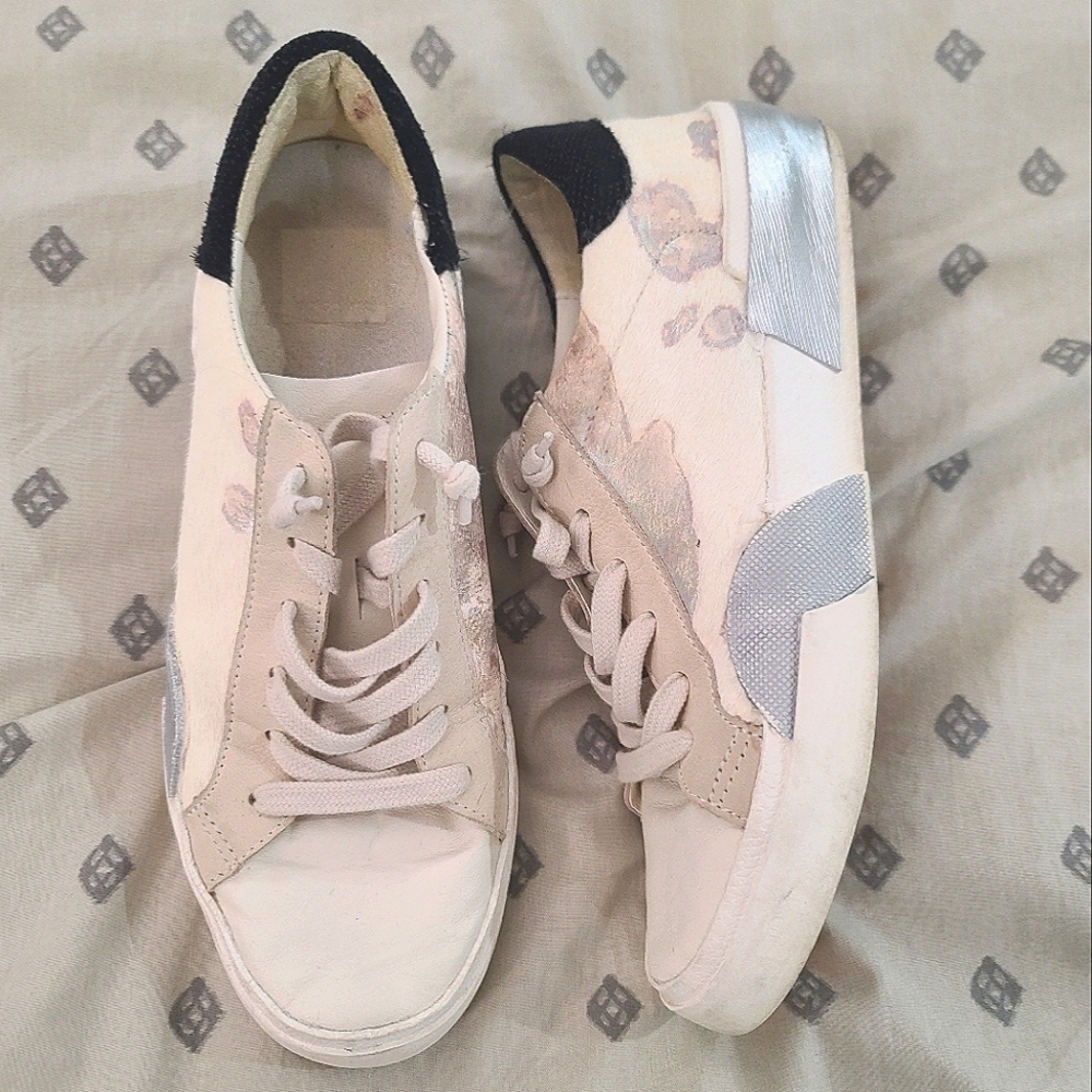 Dolce Vita Zina Hair On Hide Silver Cow Print Sneakers 6.5